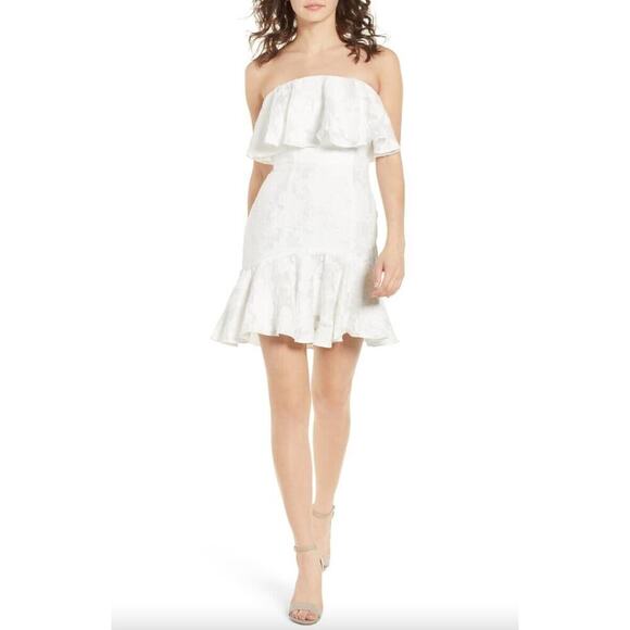 Keepsake the Label Radar Ivory Floral Lace Print Strapless Dress • Size L ⬇️ - Picture 1 of 3